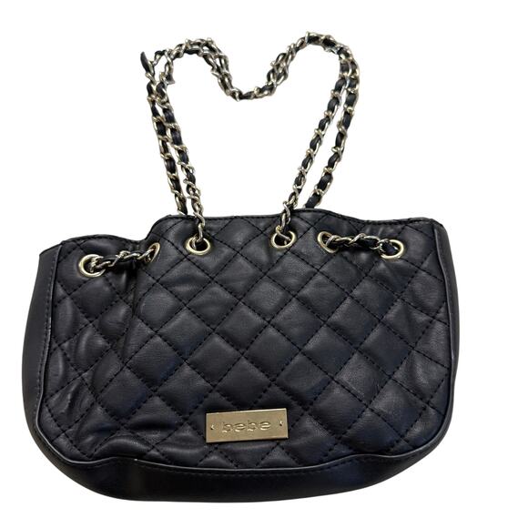 Bebe Black Quilted Shoulder Bag with Chain Strap - Picture 1 of 6